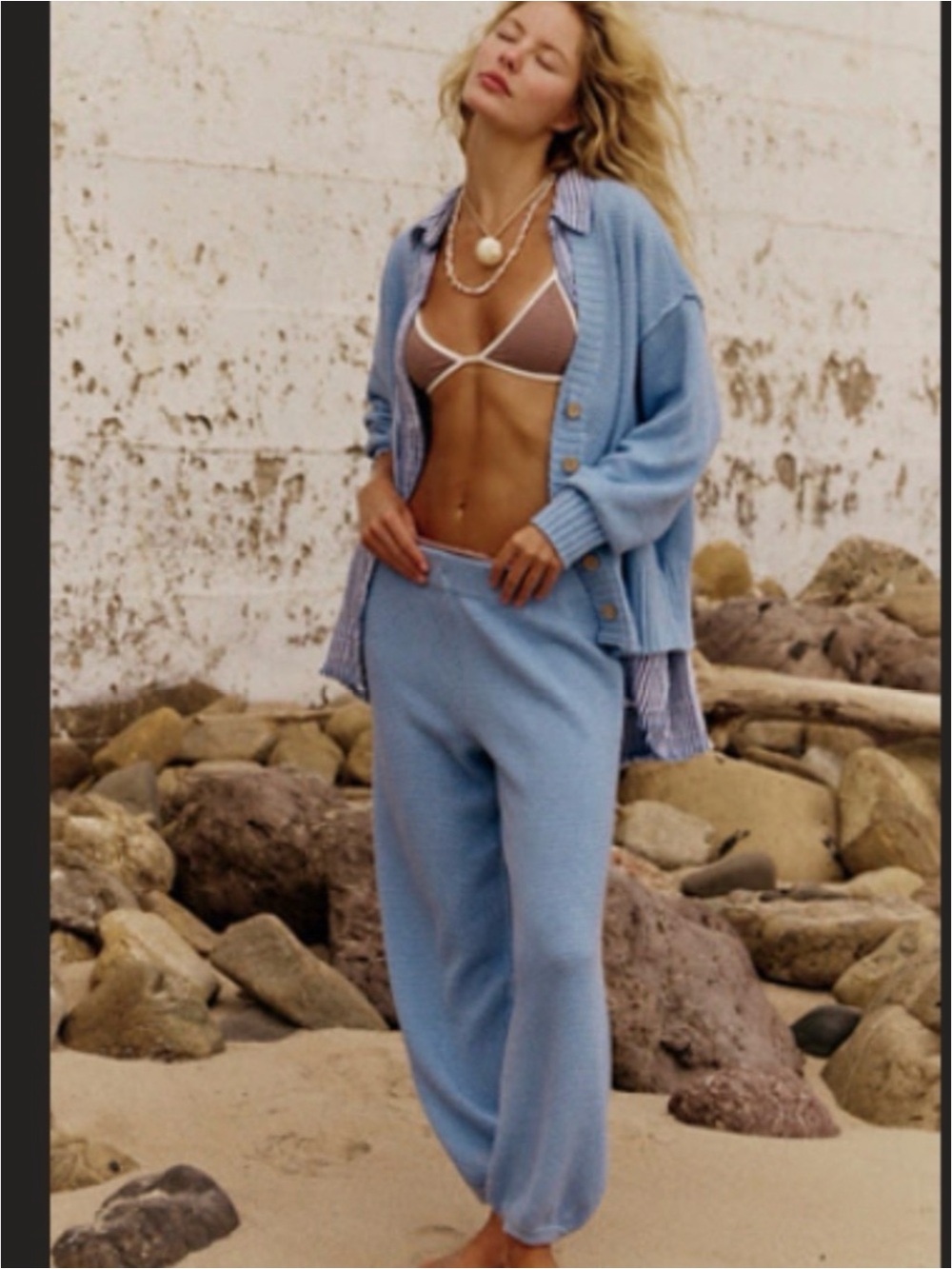 Cozy V-Neck Knit Sweater and Jogger Set - Blue
